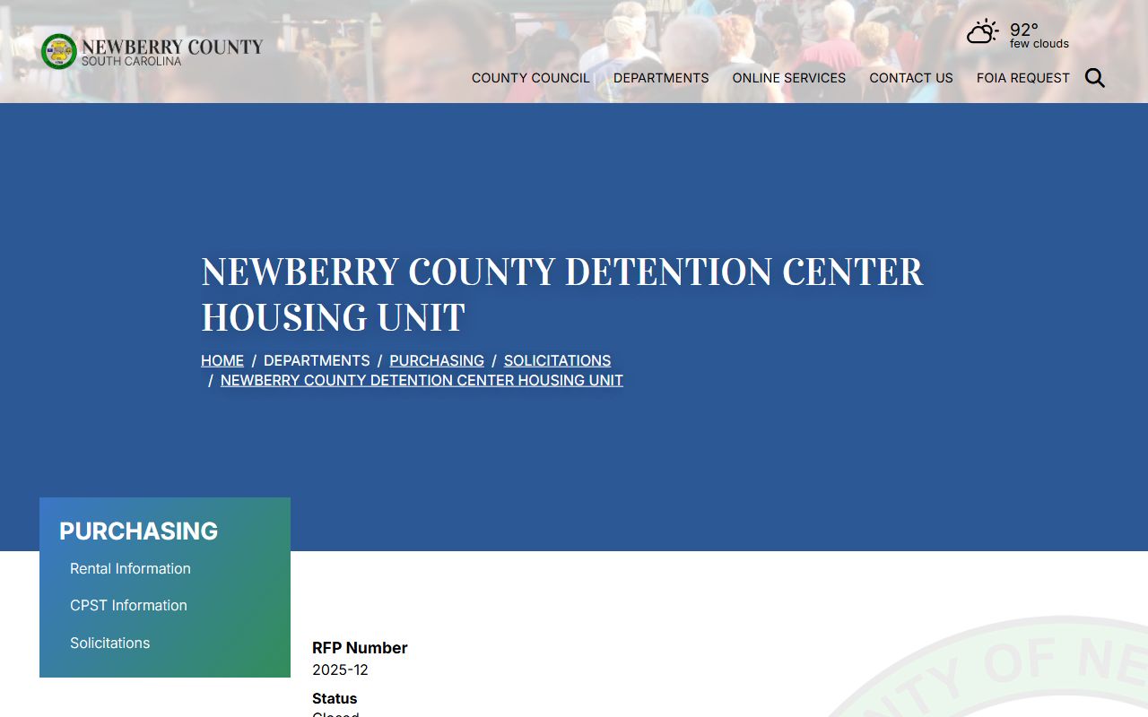 Newberry County detention center housing unit solicitation page