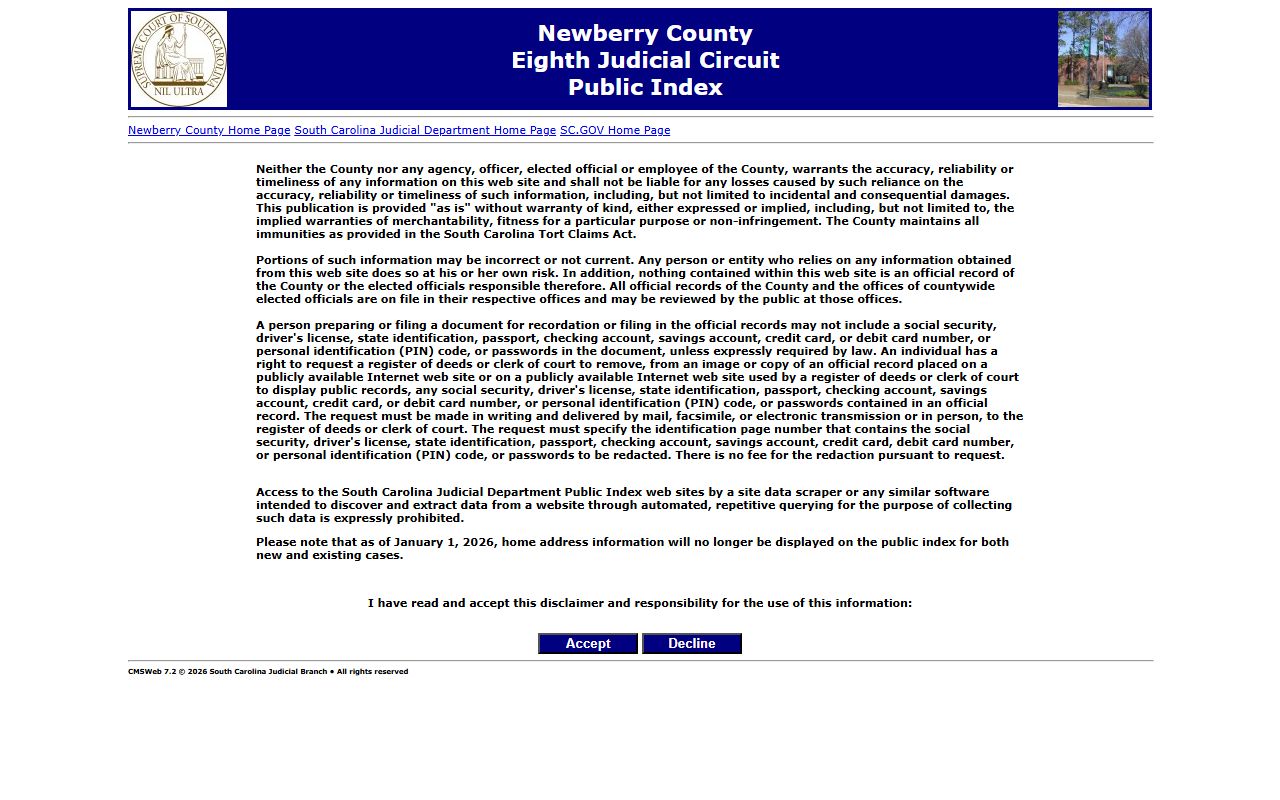 Newberry County court records after arrest Public Index portal